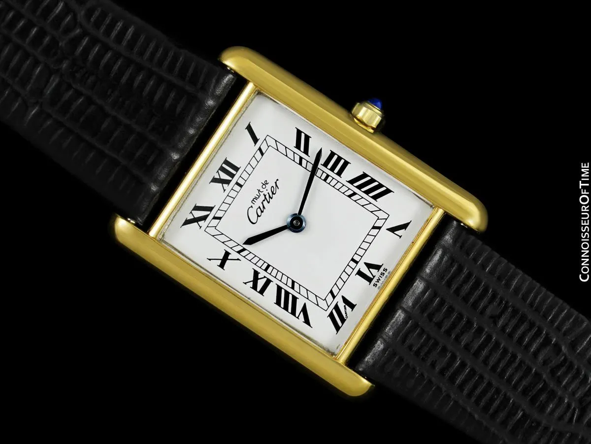 Cartier Vintage Mens Tank Watch - Gold Vermeil, 18K Gold over Sterling Silver
