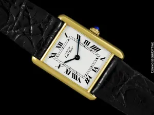Cartier Vintage Mens Tank Watch - Gold Vermeil, 18K Gold over Sterling Silver