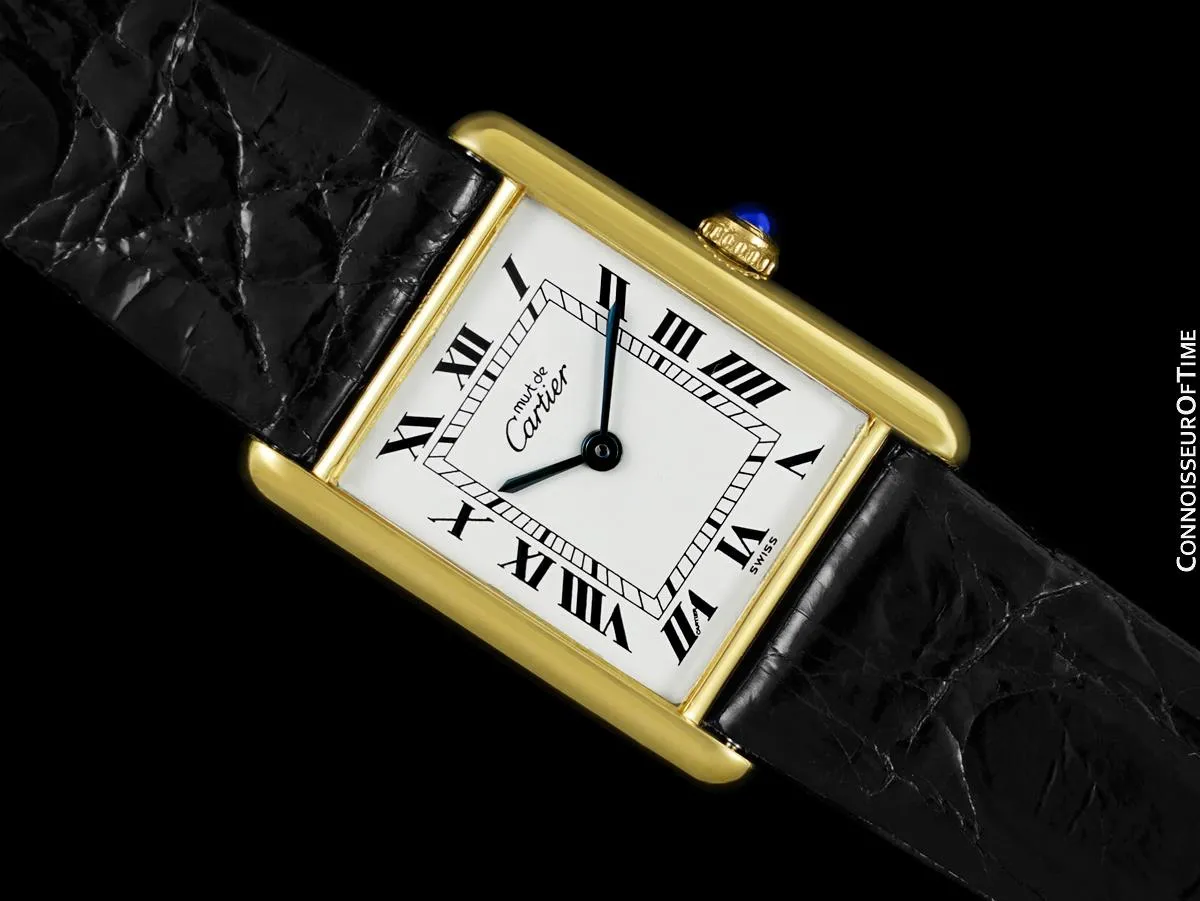 Cartier Vintage Mens Tank Watch - Gold Vermeil, 18K Gold over Sterling Silver