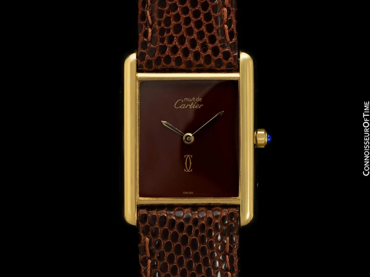 Cartier Vintage Mens Tank Watch With Chocolate Dial - Gold Vermeil, 18K Gold over Sterling Silver