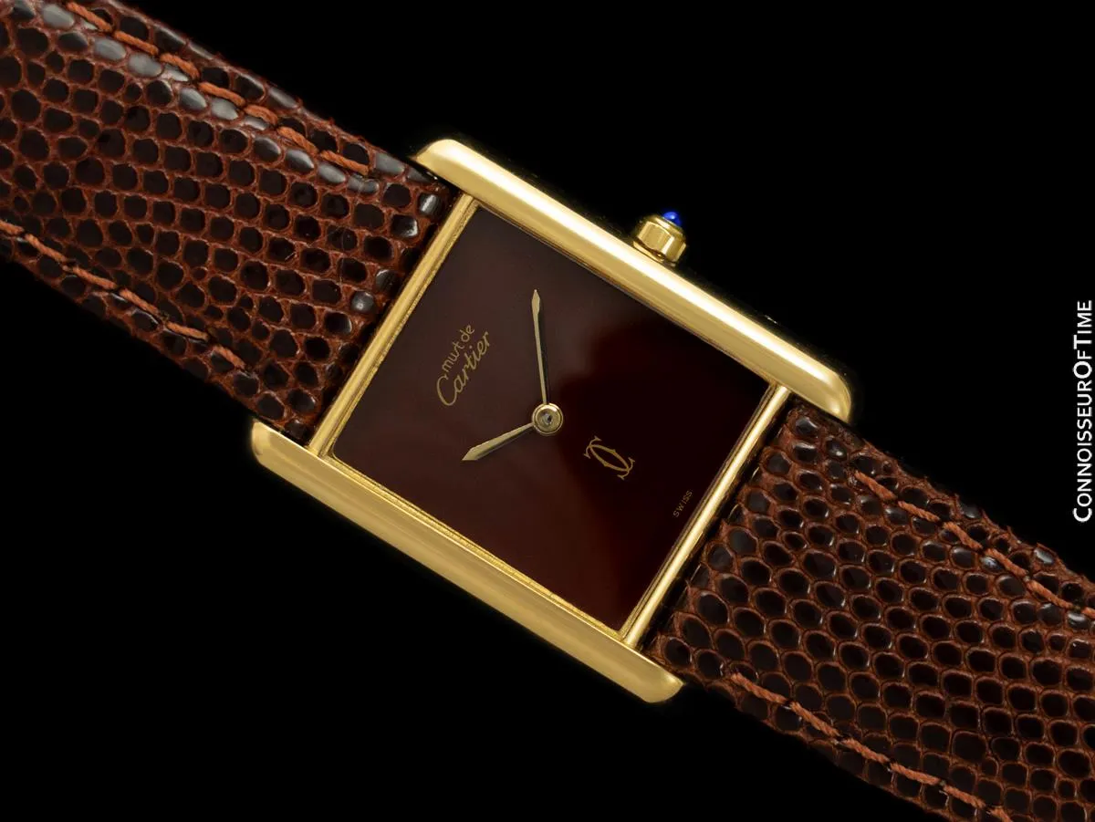 Cartier Vintage Mens Tank Watch With Chocolate Dial - Gold Vermeil, 18K Gold over Sterling Silver
