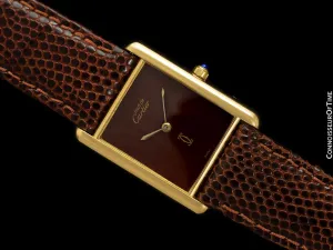 Cartier Vintage Mens Tank Watch With Chocolate Dial - Gold Vermeil, 18K Gold over Sterling Silver