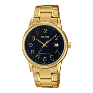 Casio Gold Stainless Steel Black Dial Quartz Watch for Gents - MTP-V002G-1BUDF