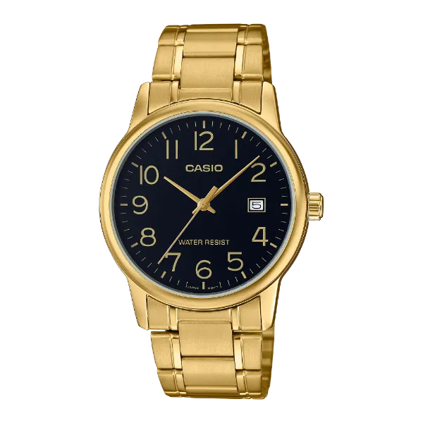 Casio Gold Stainless Steel Black Dial Quartz Watch for Gents - MTP-V002G-1BUDF