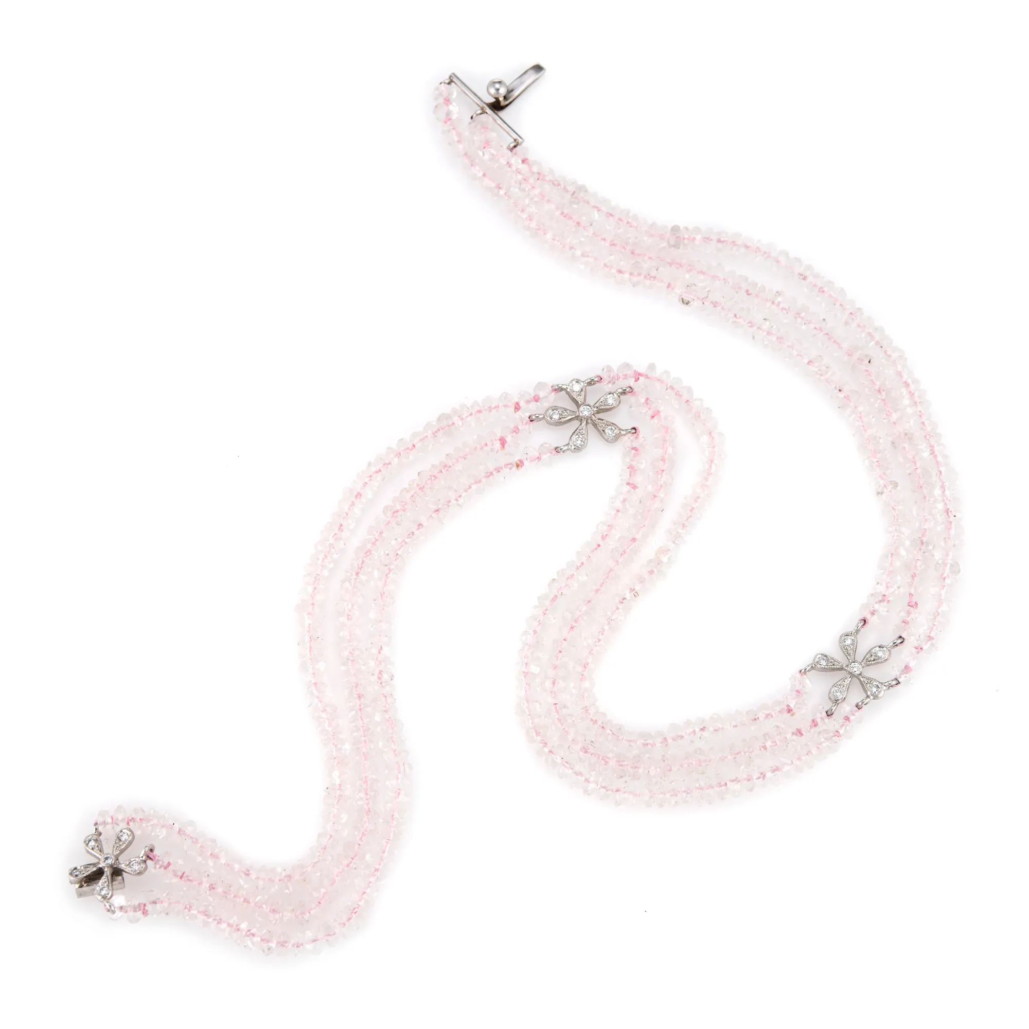 Cathy Waterman Rose Quartz Diamond Necklace 3 Strand Choker Platinum Estate 13"