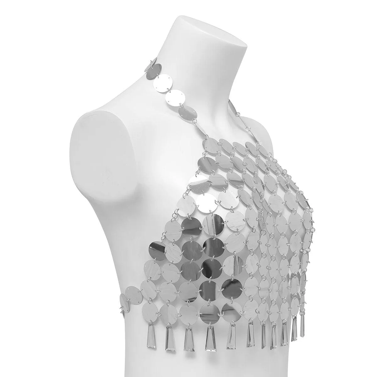 Chic Lingerie Halter Top Backless Glitter Tassel Sequins Bra