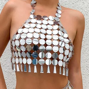 Chic Lingerie Halter Top Backless Glitter Tassel Sequins Bra