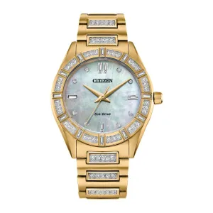 Citizen Silhouette Crystal Ladies Eco Drive Gold Tone Mother of Pearl Dial Watch