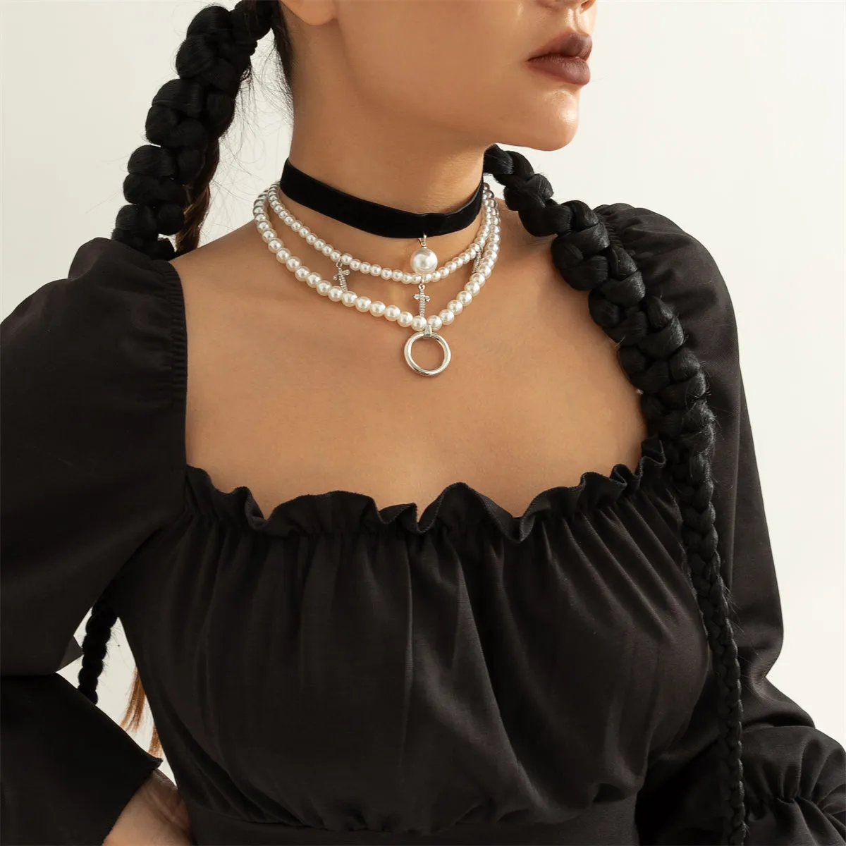 Clear Cubic Zirconia & Pearl Three-Piece Choker Necklace Set