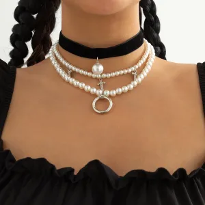 Clear Cubic Zirconia & Pearl Three-Piece Choker Necklace Set