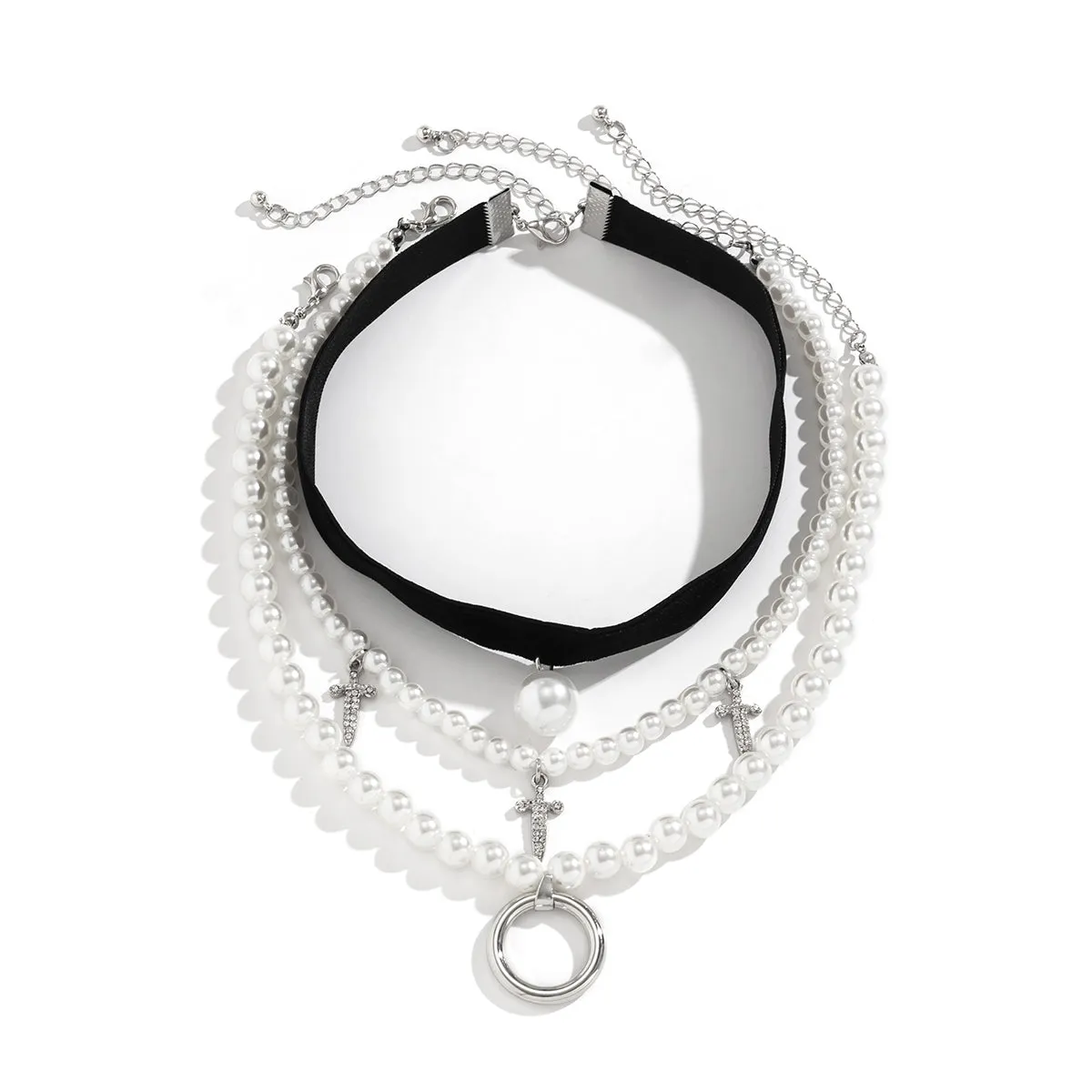 Clear Cubic Zirconia & Pearl Three-Piece Choker Necklace Set