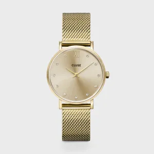 CLUSE Minuit 33 mm Gold Dial with Crystals/Gold Mesh CW10204