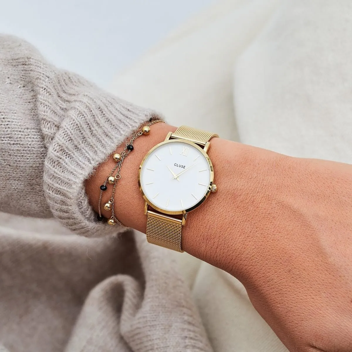 CLUSE Minuit Mesh Gold/White 33mm Dial CW0101203007