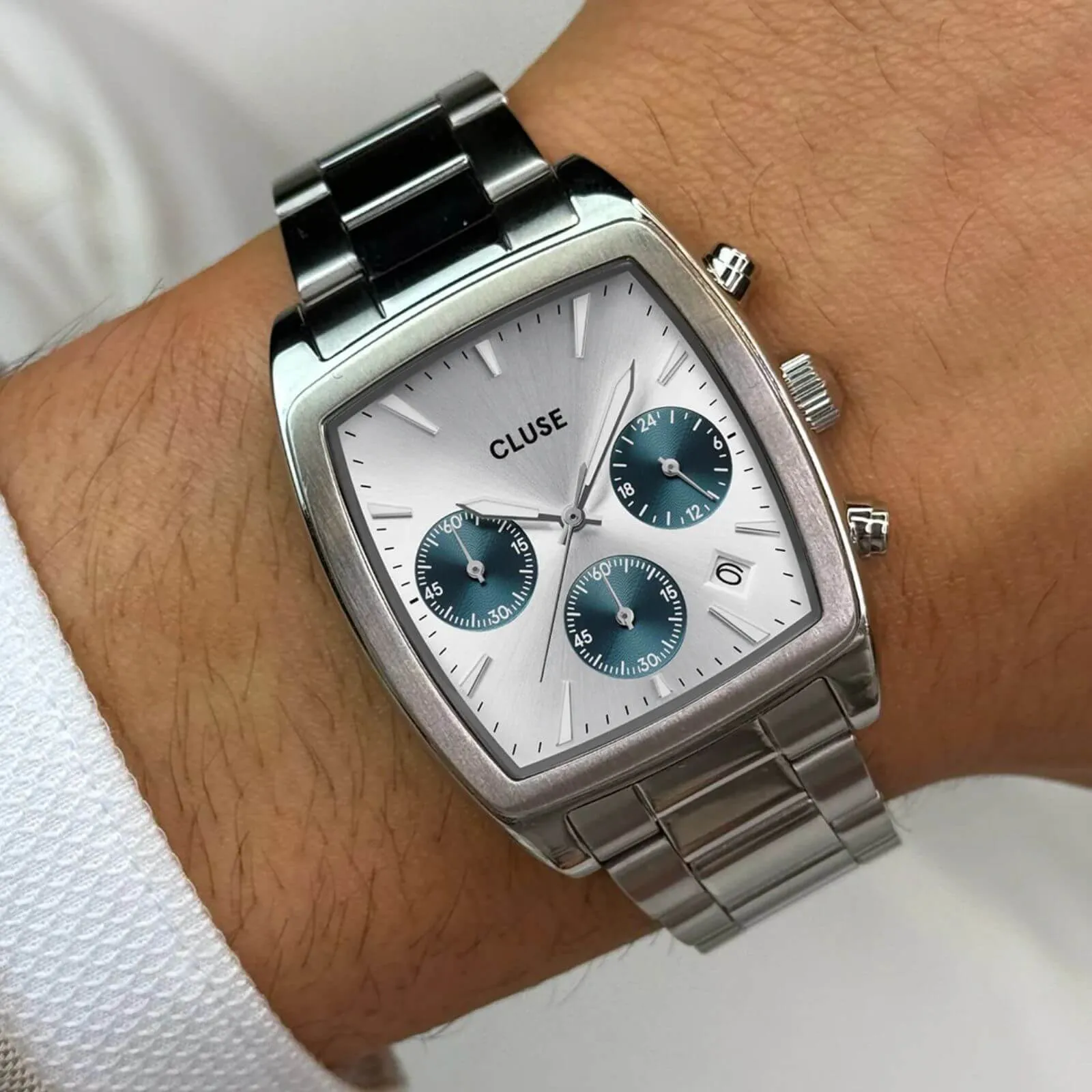 Cluse Quartaut Chrono Steel Silver Watch - Silver/Blue