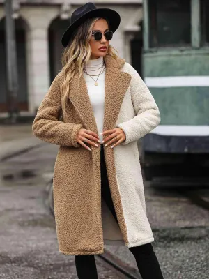 Color Block Drop Shoulder Sherpa Coat