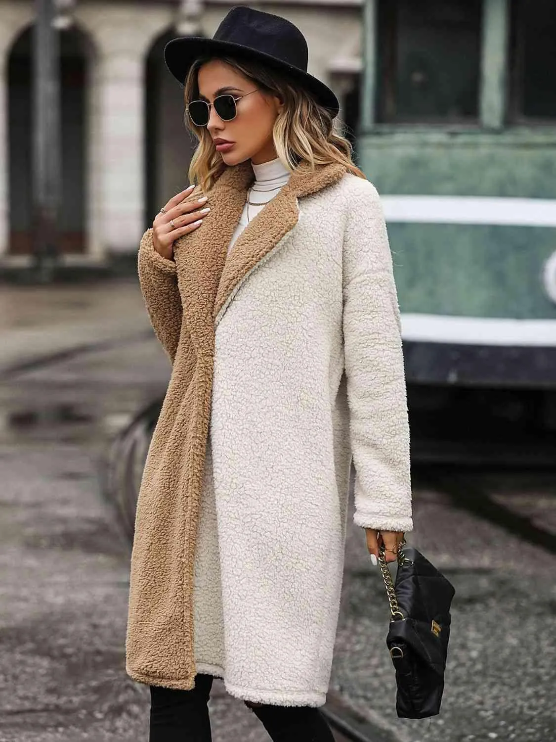 Color Block Drop Shoulder Sherpa Coat