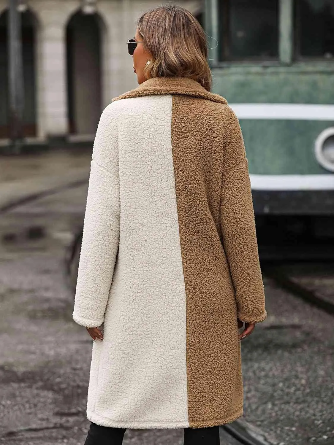 Color Block Drop Shoulder Sherpa Coat