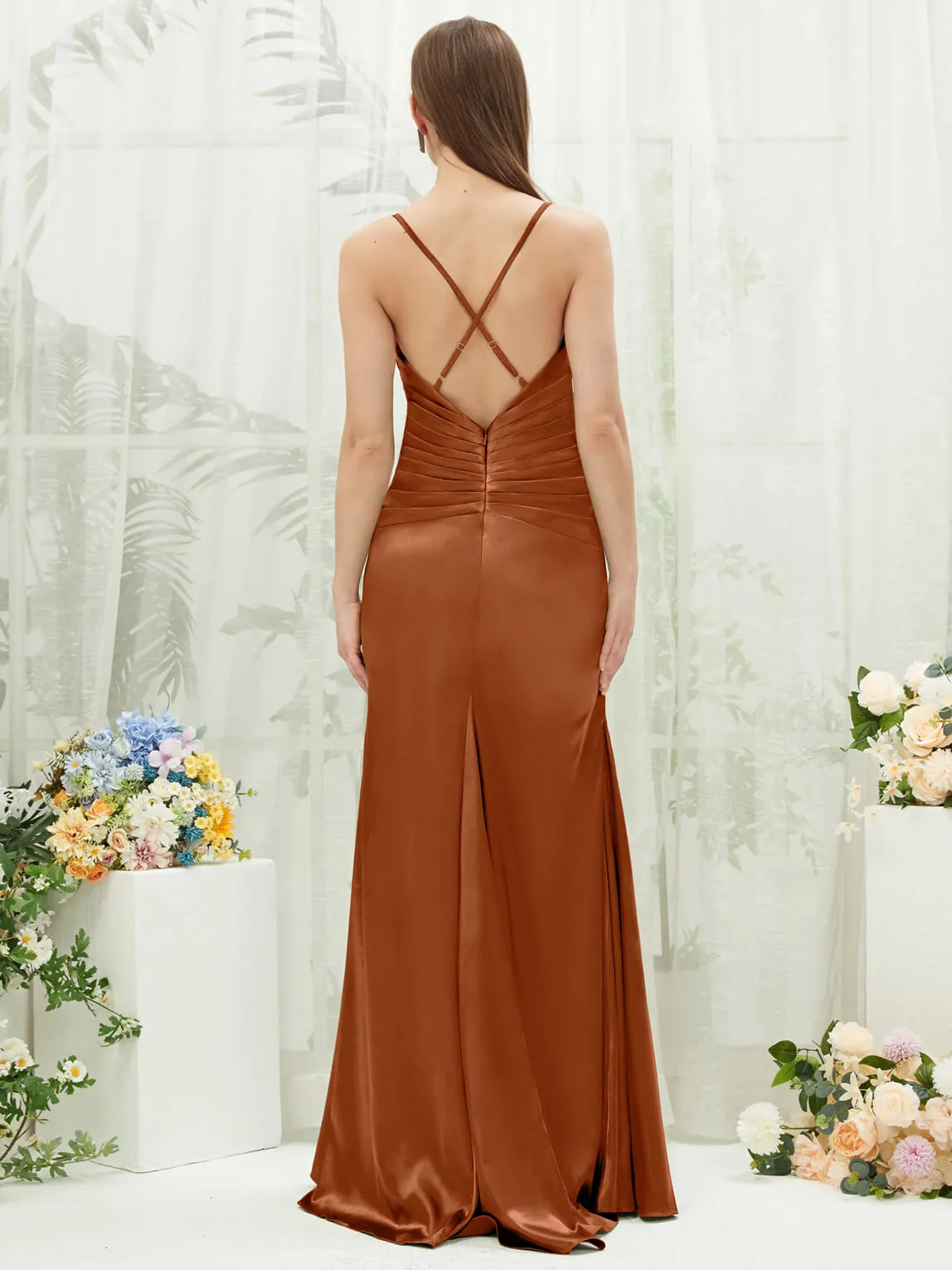 Cooper Satin Cowl Neck Adjustable Straps Backless Long Bridesmaid Dress