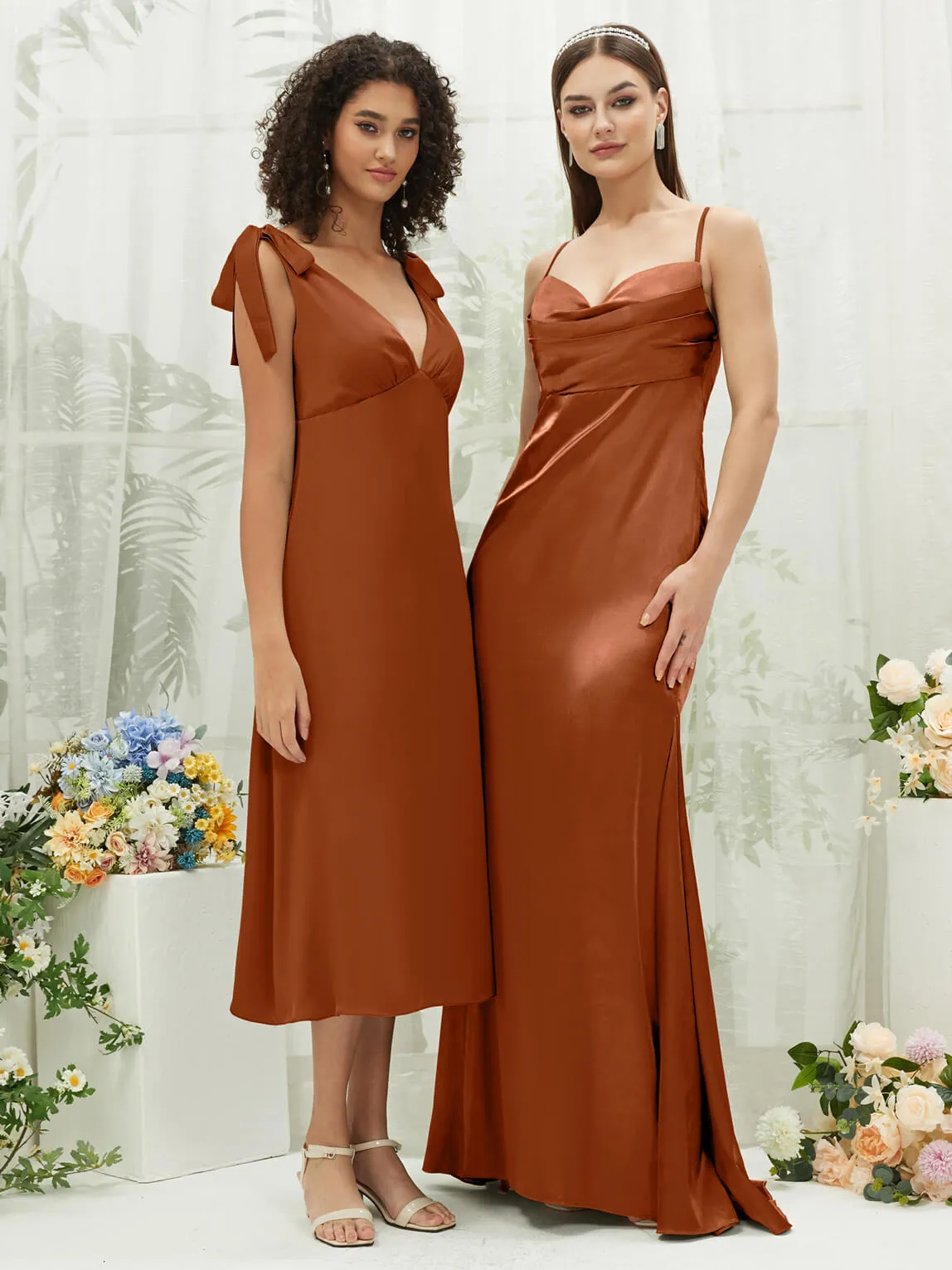 Cooper Satin Cowl Neck Adjustable Straps Backless Long Bridesmaid Dress