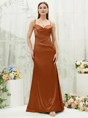 Cooper Satin Cowl Neck Adjustable Straps Backless Long Bridesmaid Dress