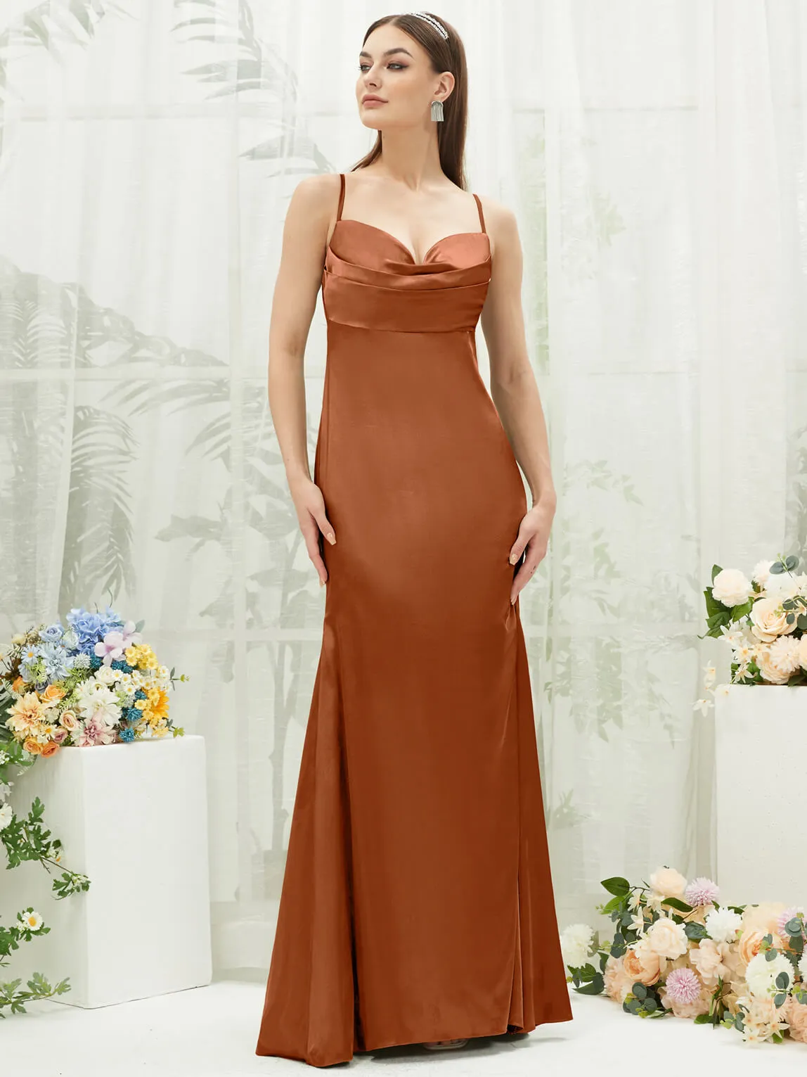 Cooper Satin Cowl Neck Adjustable Straps Backless Long Bridesmaid Dress