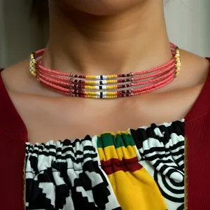 Coral Serape Seed Bead 5 Strand Choker Necklace