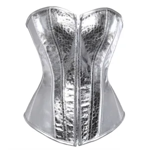 corset bustier top women vintage style gold silver overbust corset leather nightclub sexy korsett lingerie strapless