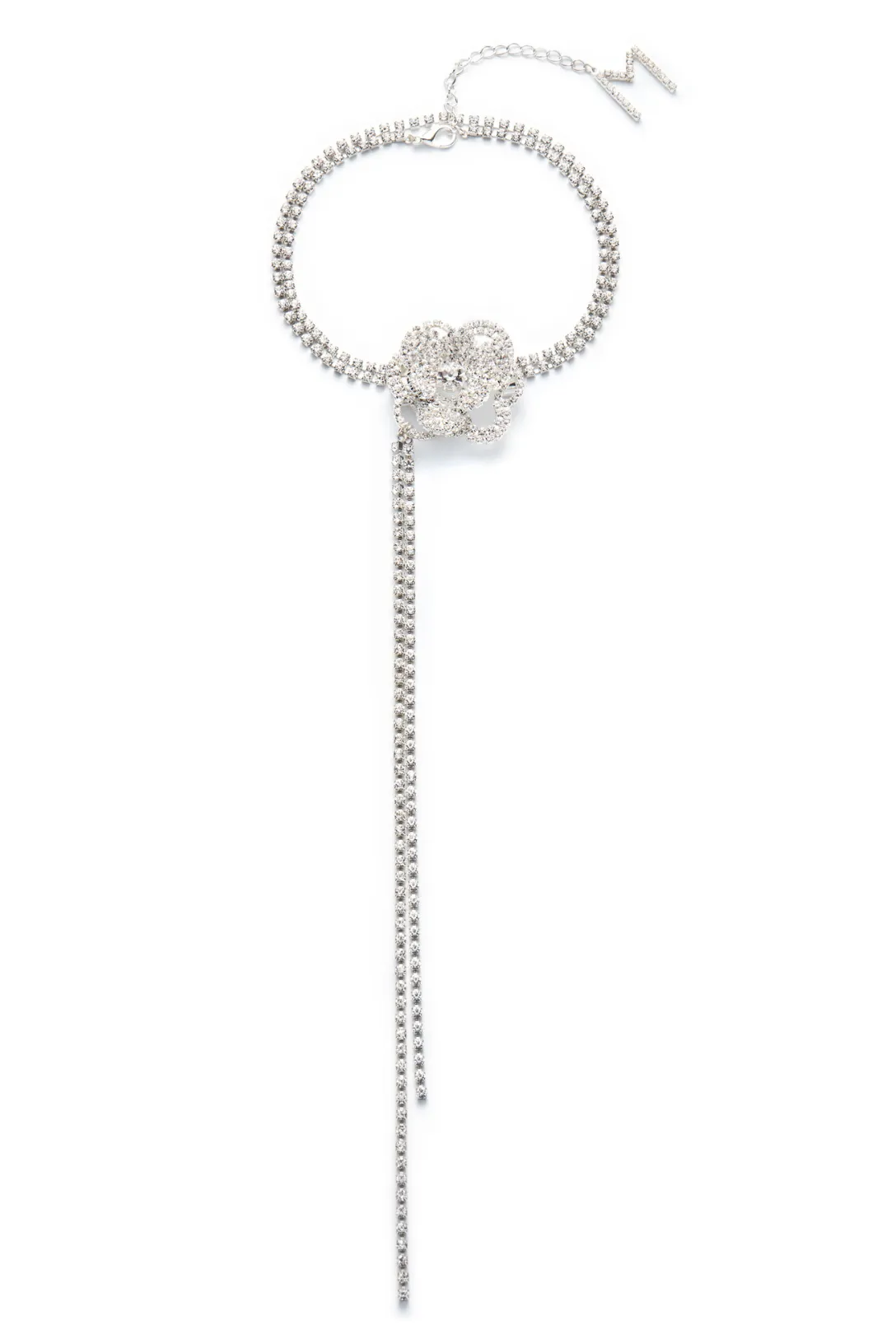 Crystal Flower Chain Choker | Silver