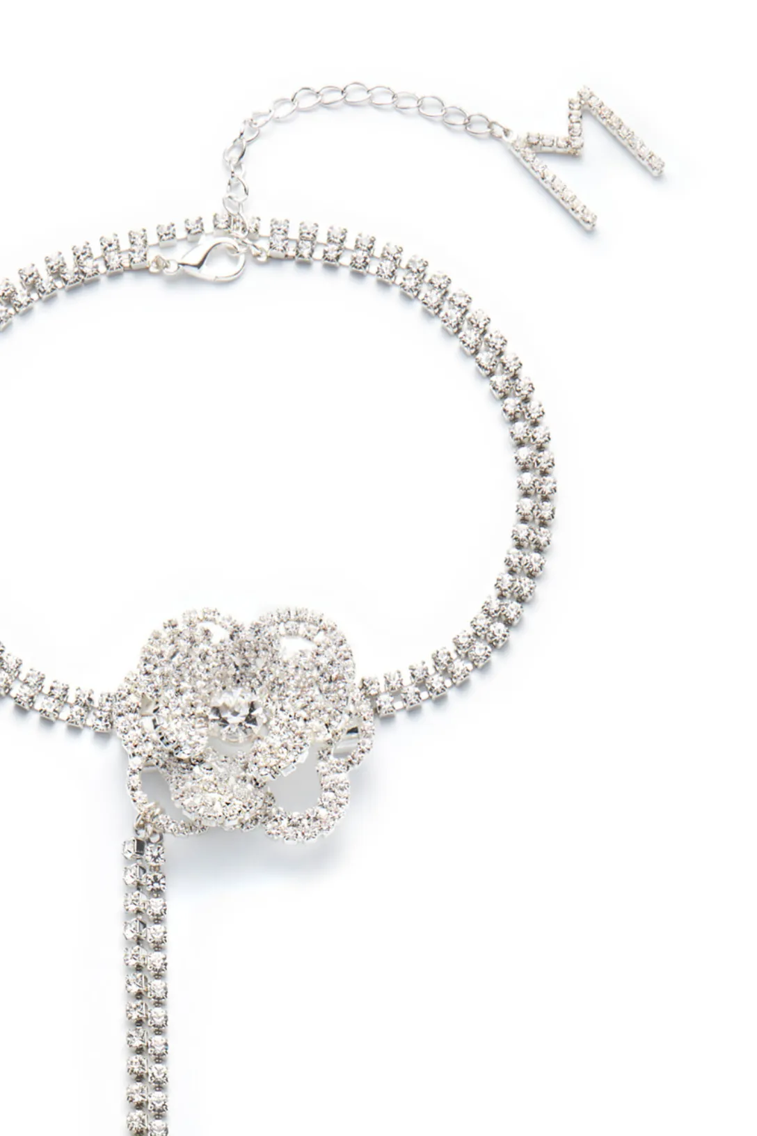 Crystal Flower Chain Choker | Silver