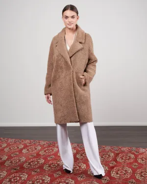 curly merino notch collar overcoat - camel