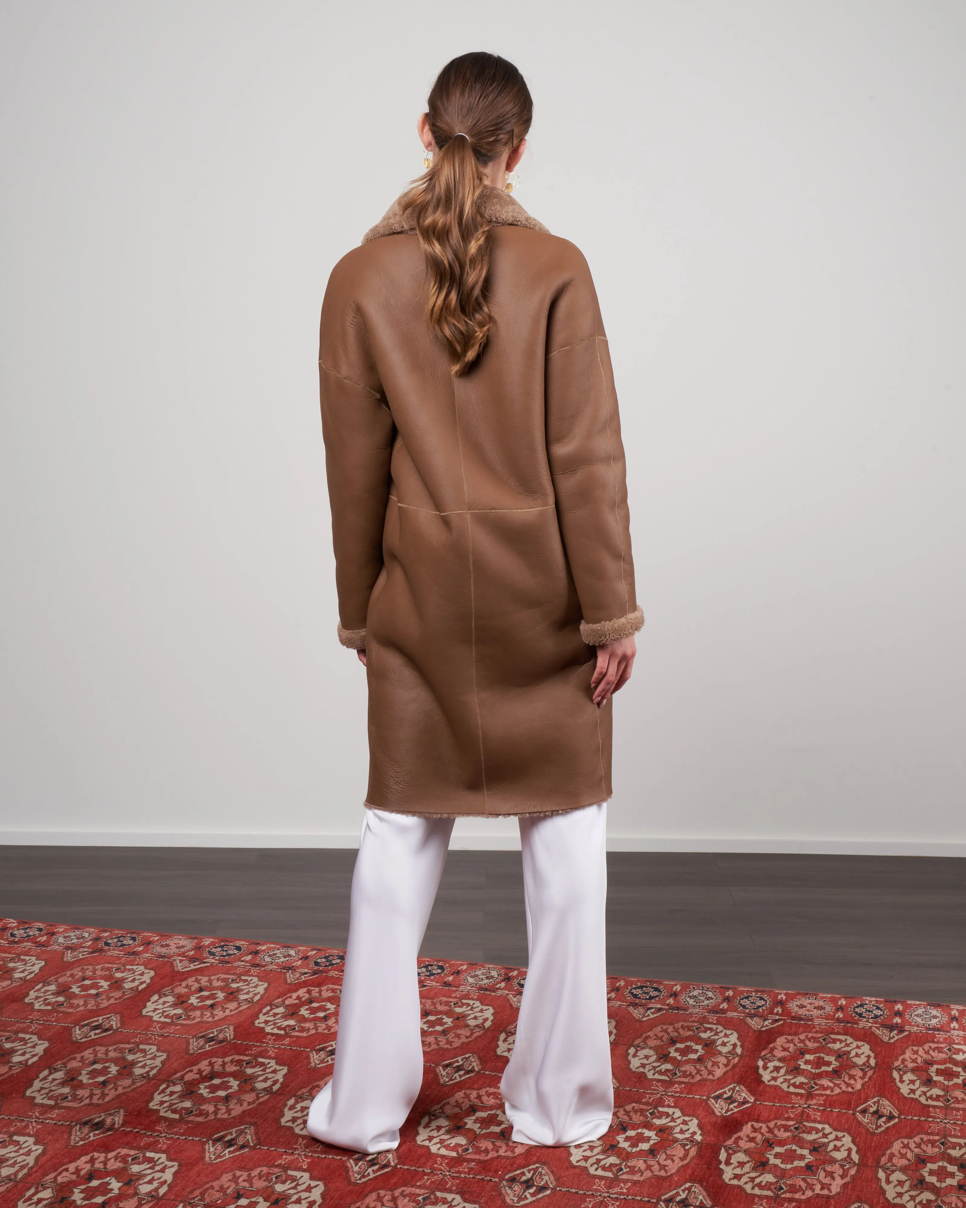 curly merino notch collar overcoat - camel