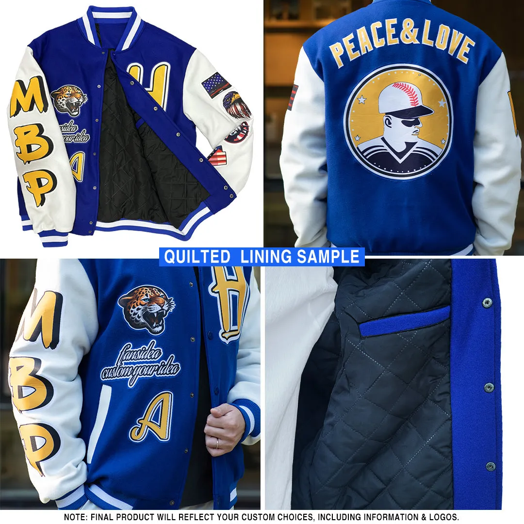 Custom Olive Green-Cream Camo Sleeves 3D Pattern Design Bomber Full-Snap Varsity Letterman Salute To Service Jacket