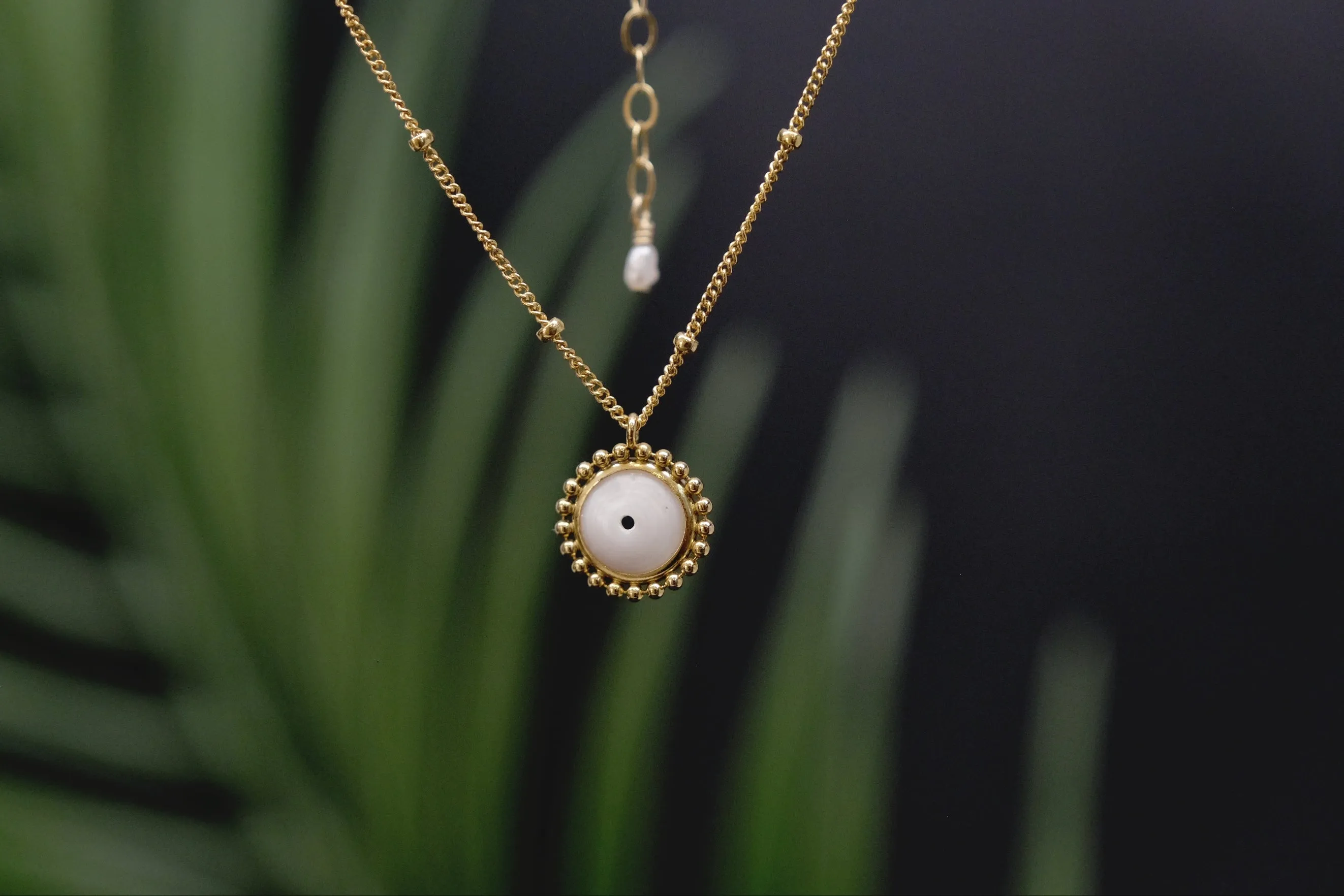 Dainty Beaded Chain Puka Charm Necklace