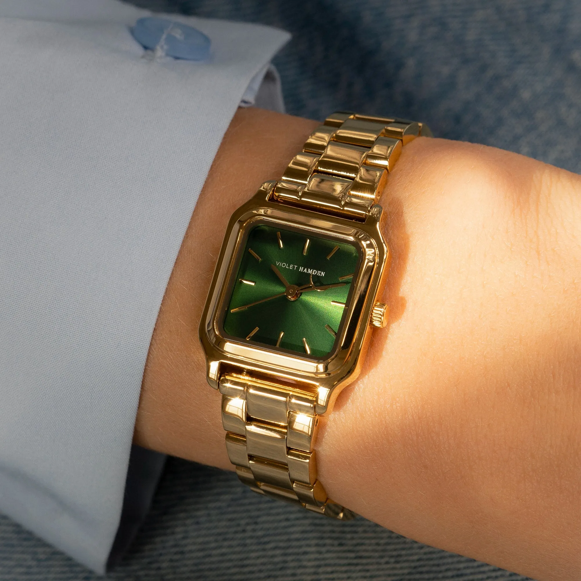 Dawn Base square ladies watch gold coloured and green