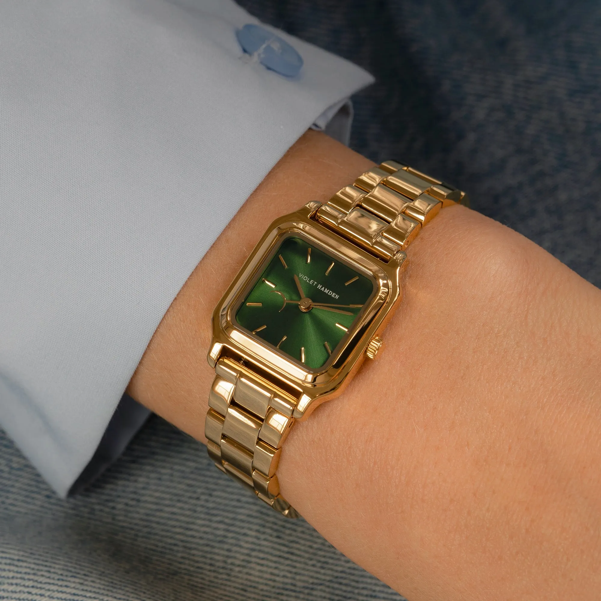 Dawn Base square ladies watch gold coloured and green