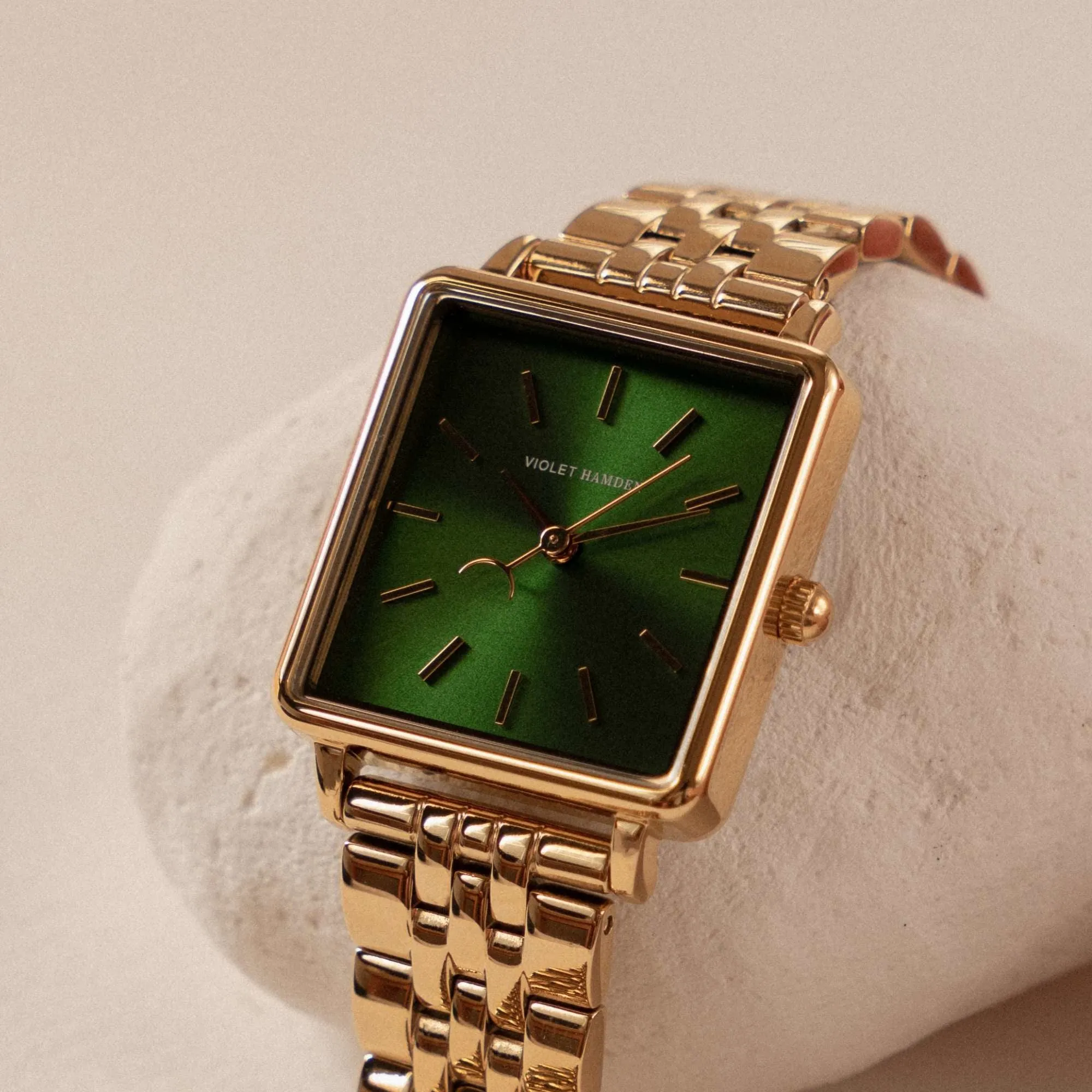Dawn Base square ladies watch gold coloured and green