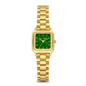 Dawn Base square ladies watch gold coloured and green