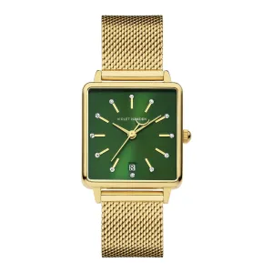 Dawn square ladies watch gold coloured and green