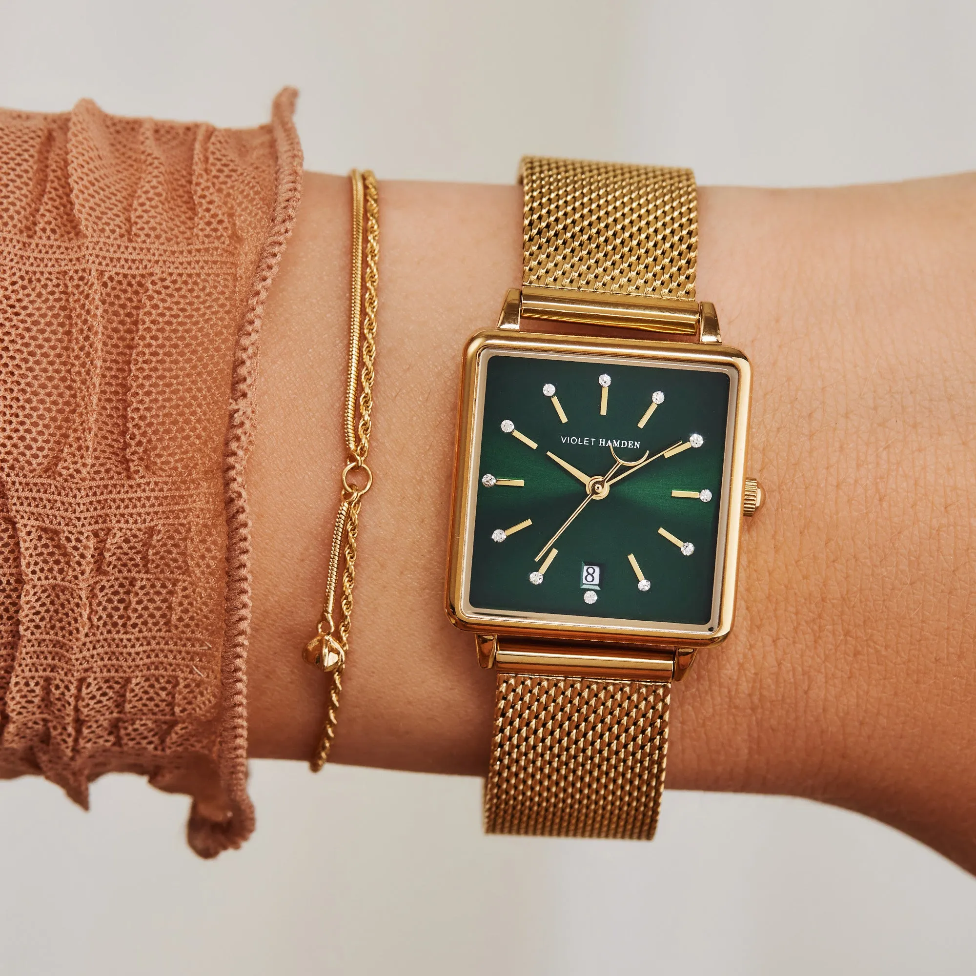 Dawn square ladies watch gold coloured and green