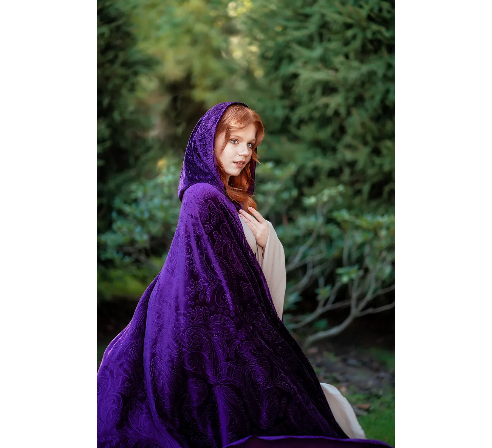 Deep purple velvet fantasy hooded cape