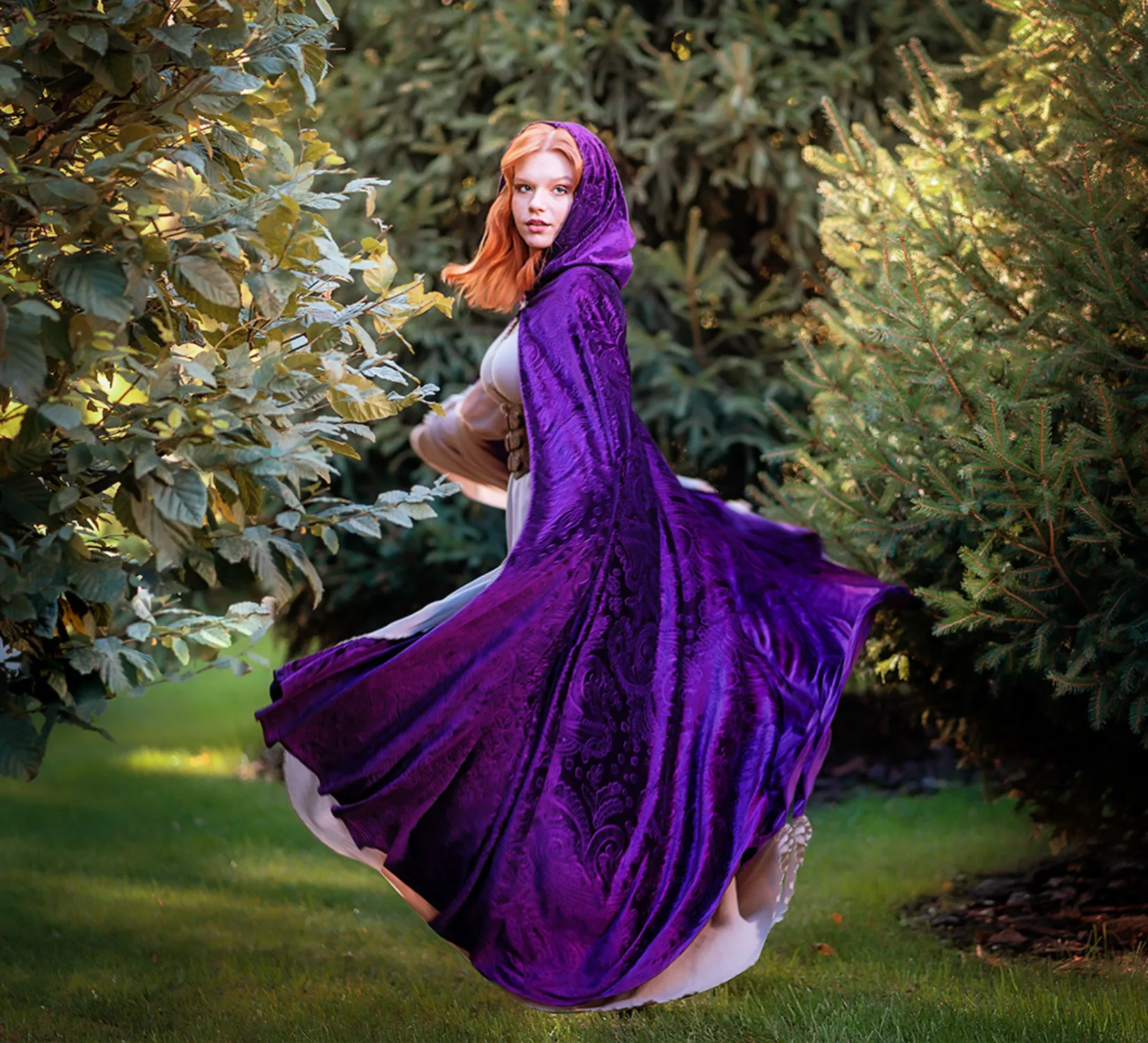 Deep purple velvet fantasy hooded cape