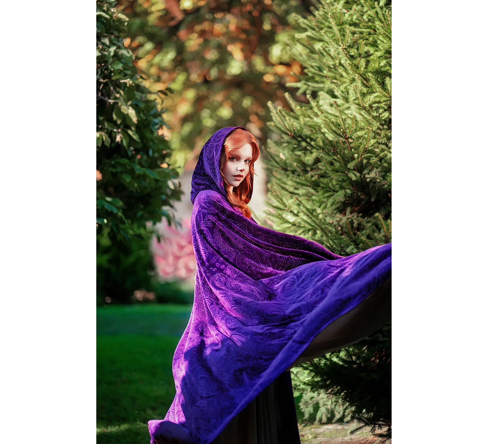 Deep purple velvet fantasy hooded cape