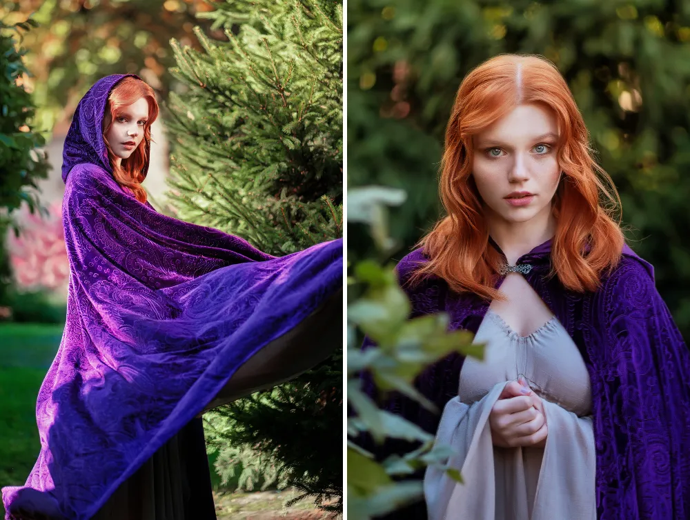 Deep purple velvet fantasy hooded cape