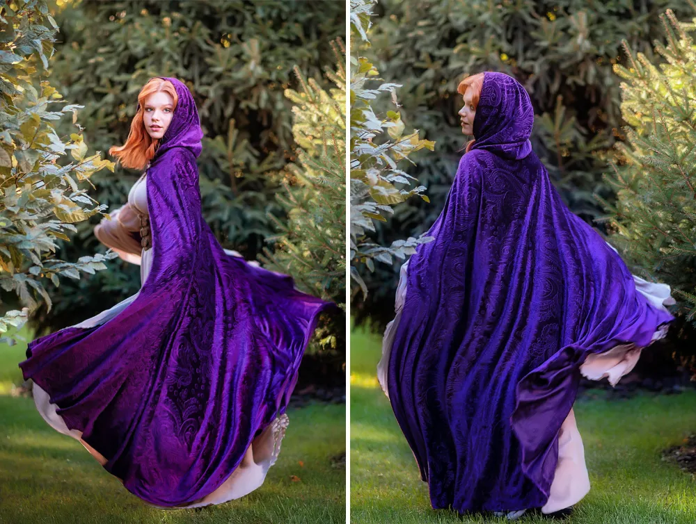 Deep purple velvet fantasy hooded cape
