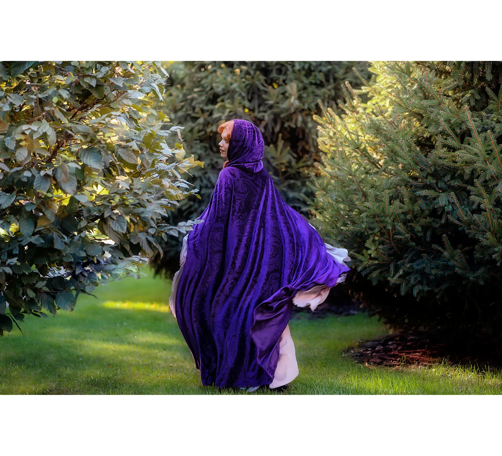 Deep purple velvet fantasy hooded cape