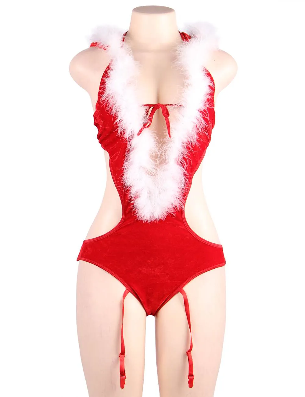 Deep V-neck Backless Red Color Christmas Romper Costume Egypt
