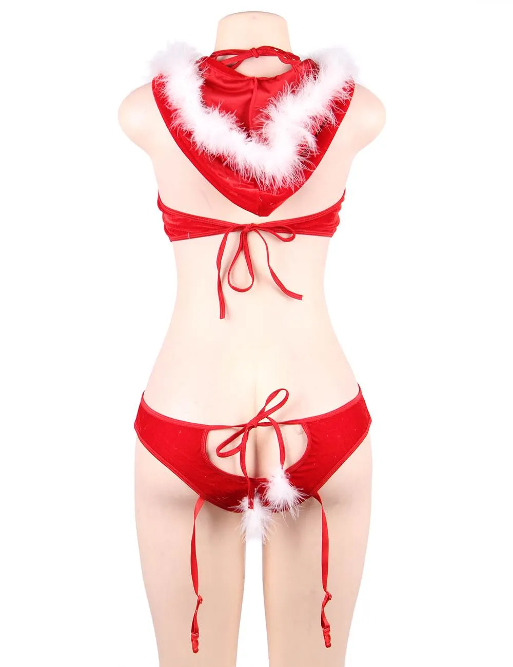 Deep V-neck Backless Red Color Christmas Romper Costume Egypt