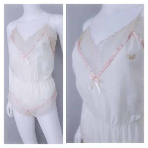 Diane Von Furstenberg • Vintage Lingerie Romper • Prairie Teddy Camisole Top M-L