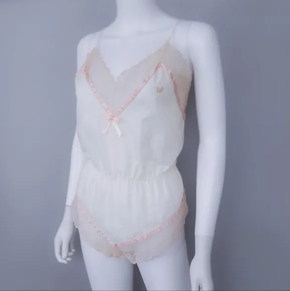 Diane Von Furstenberg • Vintage Lingerie Romper • Prairie Teddy Camisole Top M-L