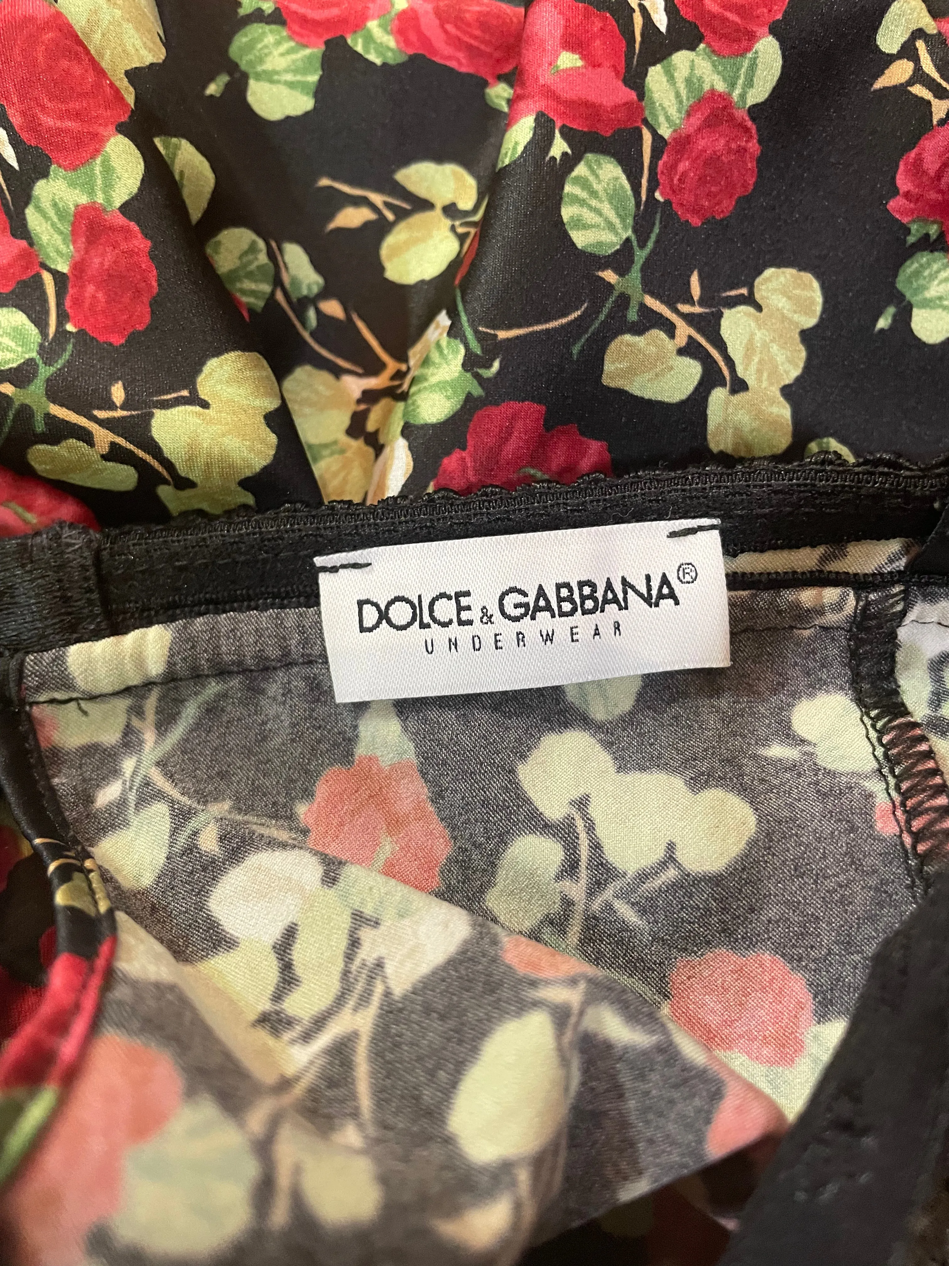 Dolce & Gabbana Y2K Rose Print Camisole with Black Lace Trim